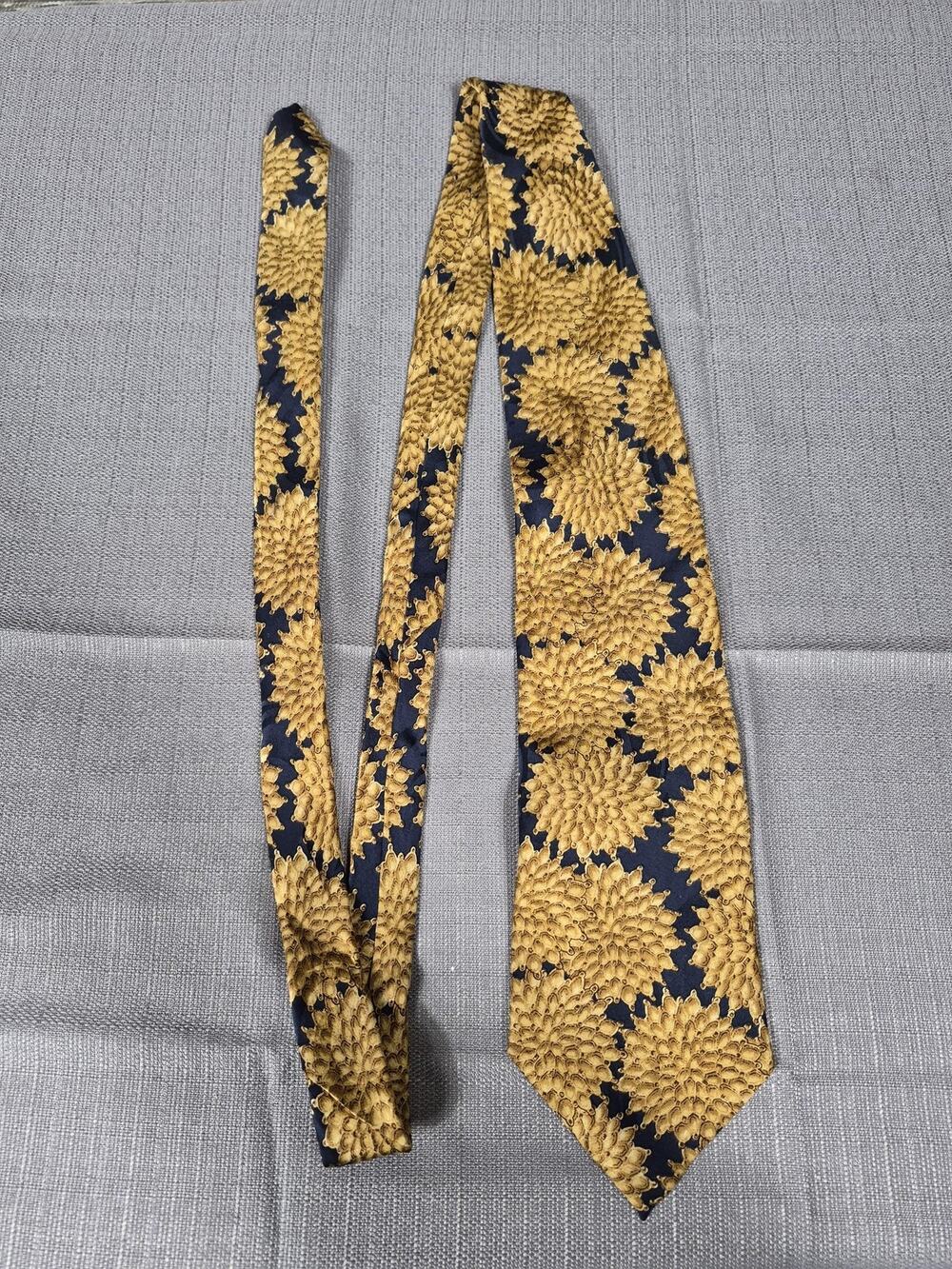 Carlo Ricci Tie Mens Gold Navy Silk Floral Sunburst Necktie Handmade Italy